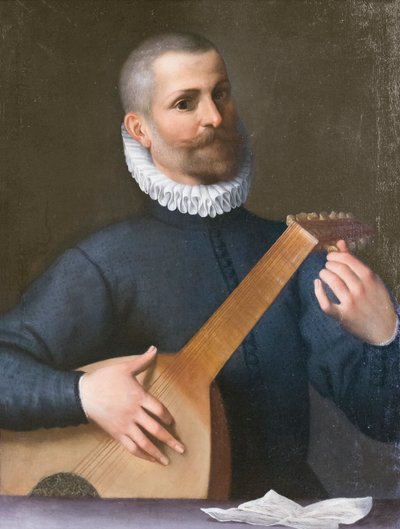 Portrait of a Lute Player, Possibly Orazio Bassani by Agostino Carracci