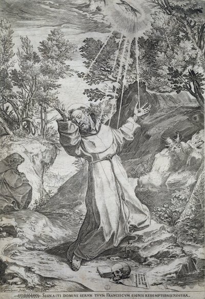 The stigmatization of Saint Francis on La Verna mountain (1224) by Agostino Carracci