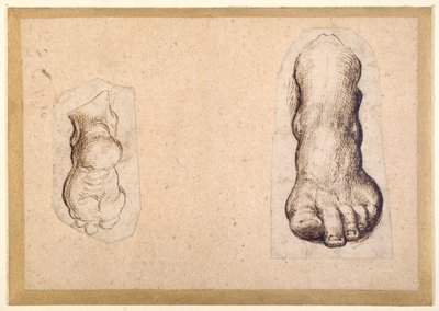 Two studies of a foot in foreshortening by Agostino Carracci