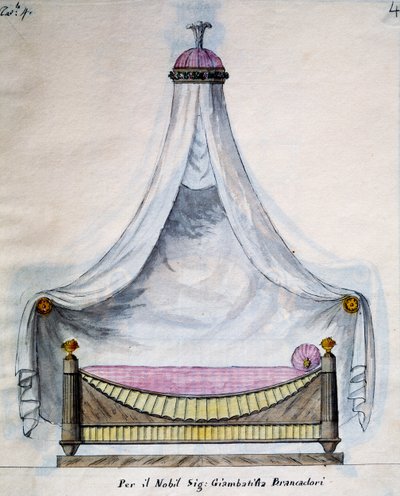 Canopy Bed for Mr. Brancadori, from Lavori di falegname e Fabbro ideati e disegnati da me Agostino Fantastici by Agostino Fantastici