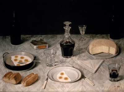 Still Life with Eggs, Bread, Cheese and Wine by Agostino Jose da Mota