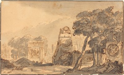 Landscape with Ancient Tombs by Agostino Mitelli