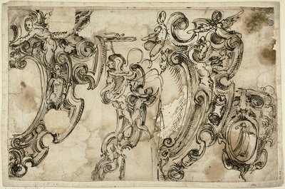 Sketches of Decorative Motifs; Sketch of Decorative Motif by Agostino Mitelli