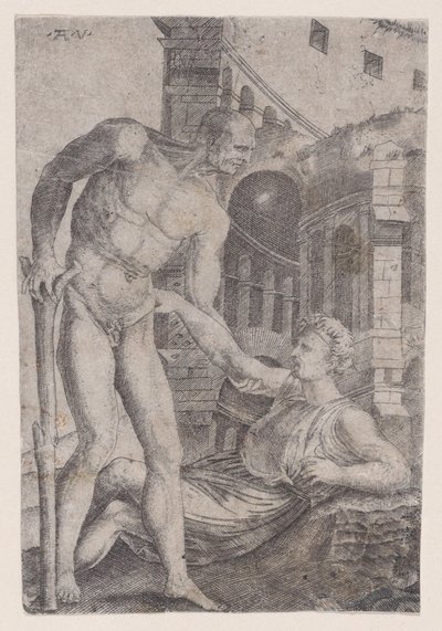 A Man Helping Another to His Feet, ca. 1514-36 by Agostino Veneziano