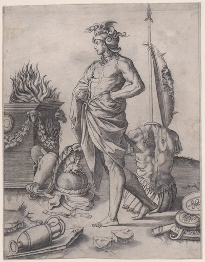 A Young Hero near an Altar by Agostino Veneziano