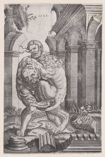Hercules Strangling the Nemean Lion by Agostino Veneziano