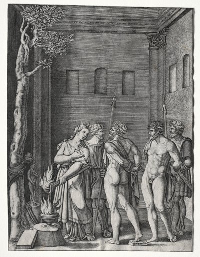 Orestes and Pylades Brought to Iphigenia for Sacrifice by Agostino Veneziano