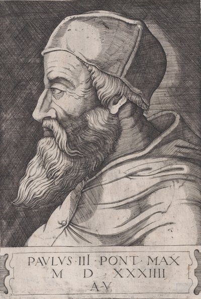 Pope Paul III in a Skullcap, ca. 1514-36 by Agostino Veneziano