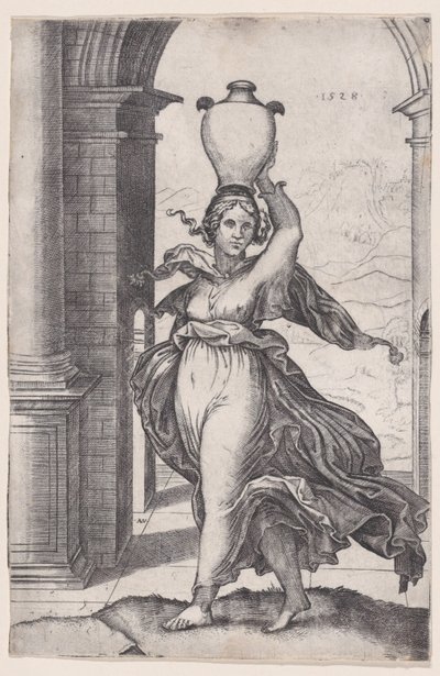 Woman Carrying a Vase on Her Head by Agostino Veneziano