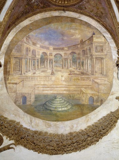 Sagittarius sign (ascending Arcturus constellation) east wall: ability to become guardian of royal buildings. Here we see the palace of the te. (detail) by Agostino da Mozzanega