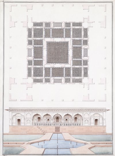 Elevation of the south front and Garden Palace of the Suraj Bhawan at Dig by Agra School