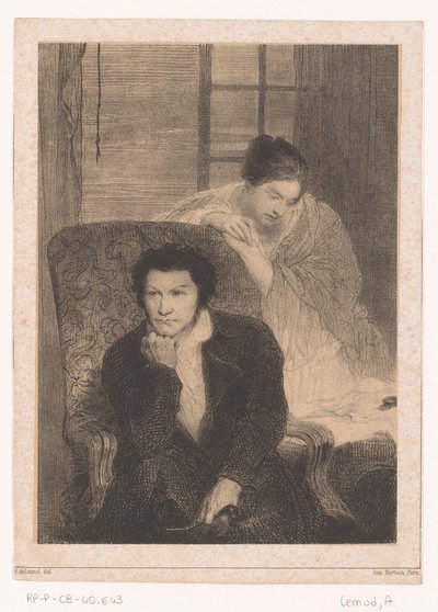 Man in Armchair with Woman by Open Window by Aimé de Lemud