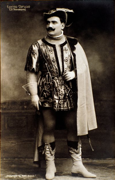The singer Enrico Caruso in the opera Il Trovatore by Giuseppe Verdi by Aime Dupont