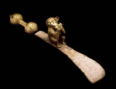 Sword and Sheath with Sword Ornament Representing a Monkey with a Cricket by Akan School