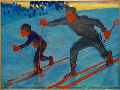 Akseli and Jorma Skiing by Akseli Valdemar Gallen Kallela