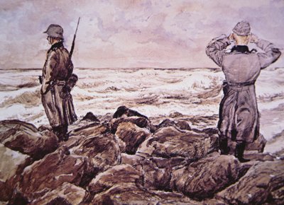 Two Germans on the coast of France look towards England on the eve of the Normandy campaign by Alban (after) Wolf