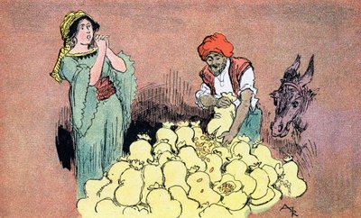 Ali Baba Shows the Gold Bags to His Wife by Albert (after) Robida