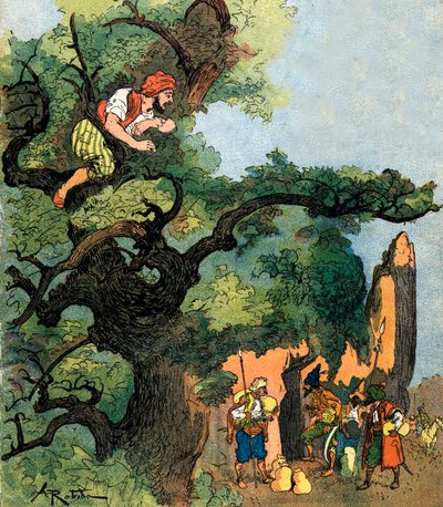 Ali Baba Overhears a Group of Forty Thieves Visiting Their Treasure Store by Albert (after) Robida