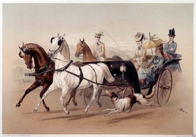 A Victoria Car and the horses of Tarbes Print by Albert Adam (1833-?) 19th century Paris, Musee Carnavalet by Albert Adam