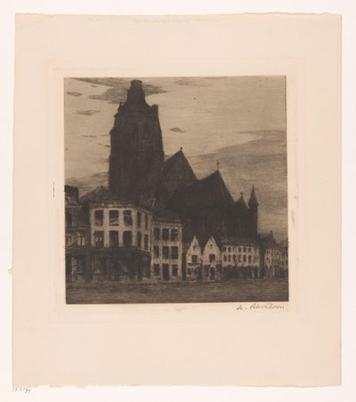 View of the Saint Walburga Church in Oudenaarde by Albert Baertsoen (signed by artist)