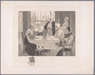 Group of Women in Traditional Dress at a Table by Albert Bertrand (attributed to)