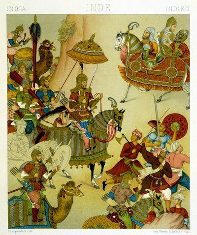 16th Century War Suits in India. Chromolithographic Plate - in “Le Costume Historique” by Racinet by Albert Charles August Racinet