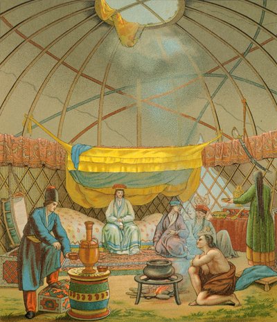 A Kalmyk, a Kalmuk Tent by Albert Charles August Racinet