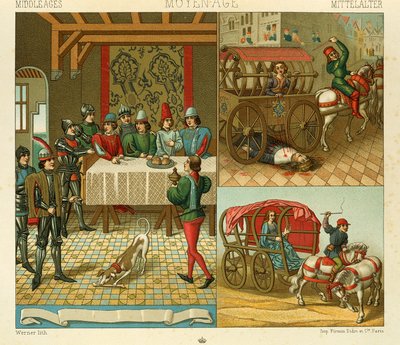 Castle Life and Means of Transport in the 14th Century by Albert Charles August Racinet