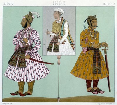 Costumes of Mugols dignitaries. Engraving by Racinet by Albert Charles August Racinet
