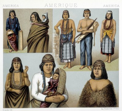 Costumes of the California Indians. Illustration in “The Historical Costume” by Racinet by Albert Charles August Racinet