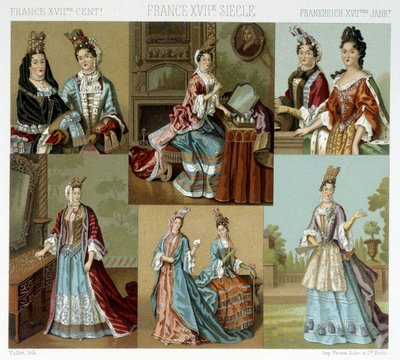 Fashion and hairdressing in France in the 18th century - in Le costume historique by Racinet, late 19th century by Albert Charles August Racinet
