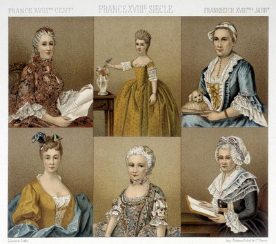 French feminine fashion in the 18th century. Illustration in 