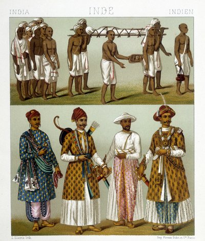 Funeral (Top) and Merchants (Bottom) in India. Drawing in 