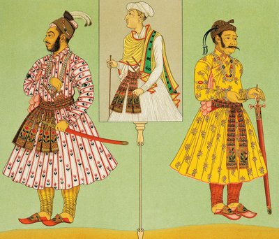 High dignitaries of the Moghul empire, lithograph by Chataignon from Historical costumes, Volume I, by Auguste Racinet (1825-1893), Paris by Albert Charles August Racinet