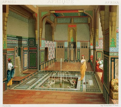 Interior of a Rich House in Cairo, Illustration from Complete Costume History by Auguste Racinet by Albert Charles August Racinet