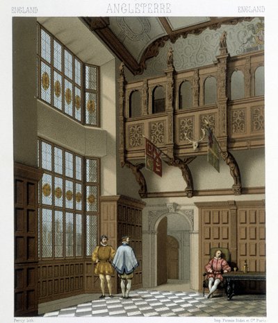 Interior of a stately house in England in the 18th century. Illustration in Le costume historique by Racinet by Albert Charles August Racinet