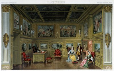 Men and Women in a Rich 18th Century Home. Illustration in 