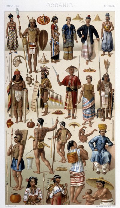 People of Malaysia and Polynesia (Oceania). Illustration in 