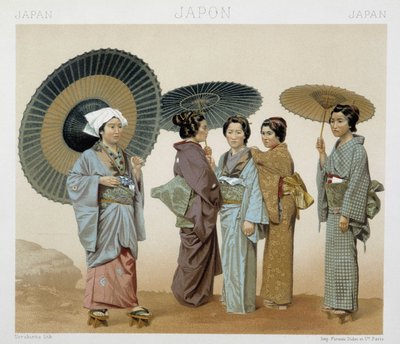 Traditional costumes of Japanese women. Illustration in 
