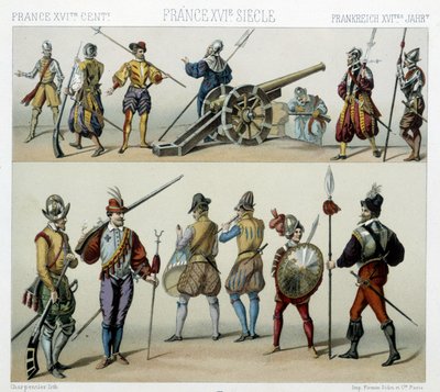 Warriors in the 16th century - in The historical costume by Racinet by Albert Charles August Racinet