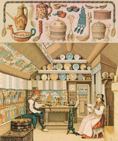 Wooden House in Sweden, Illustration from The Complete Costume History by Albert Charles August Racinet