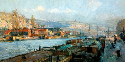 The Ile Lacroix and the Cote Sainte-Catherine, Rouen, in the Evening by Albert Charles Lebourg