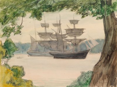 Sailing Boats in Landscape by Albert Edelfelt
