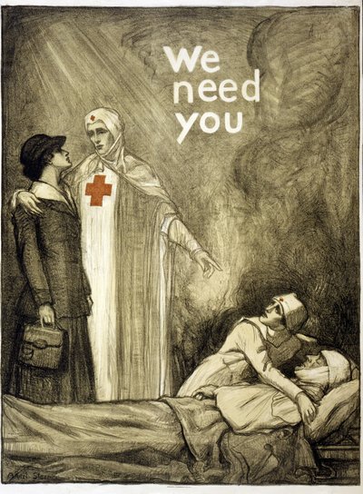 Red Cross Recruitment Poster, "We Need You", pub. 1918 by Albert Edward Sterner