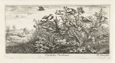 Landscape with Goldfinches in Thistle (Bird Book) by Albert Flamen