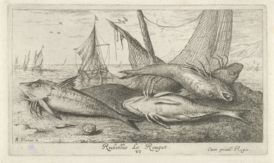 Four Red Mullets on the Beach by Albert Flamen
