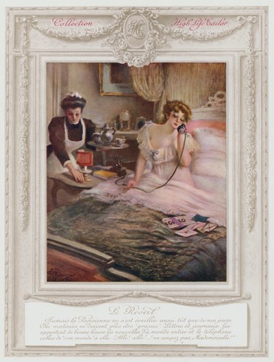 Belle Epoque Paris, Fashionable lady waking up by Albert Guillaume