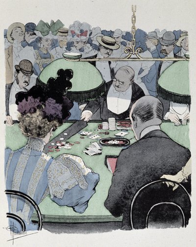 Couple at a game table - drawing by Guillaume, late 19th century by Albert Guillaume