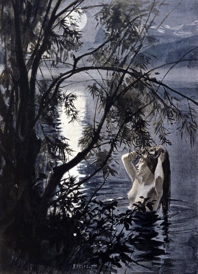 Representation of an ondine, aquatic nymph of Germanic mythology. Illustration by Albert Edelfelt (1854 - 1905). by Albert Gustaf Aristides Edelfelt