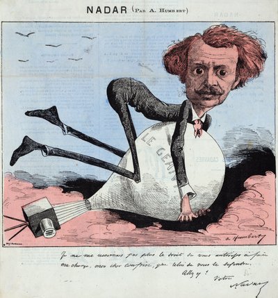 Cartoon depicting Nadar and his hot balloon by Albert Humbert